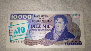 ARGENTINA BILLETE 10 MIL PESOS ARGENTINOS 1985 CON SOBREIMPRESION DE 10 AUSTRALES