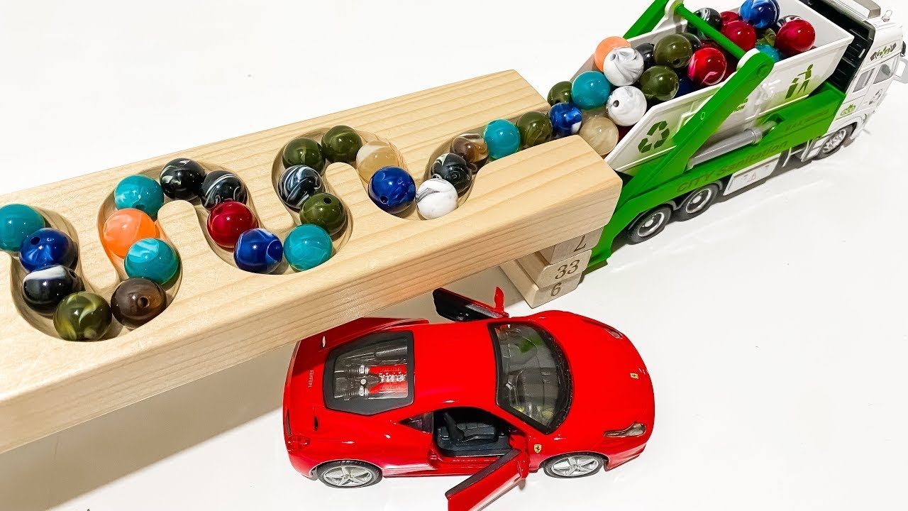 Marble Run Race ☆ HABA Slope, Dump Truck & Garbage Trucks Compilation