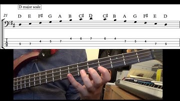 How to play  D major scale - One octave (Bass)