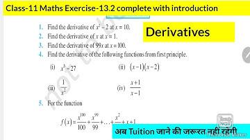NCERT Class-11 Maths Chapter-13(Limits and Derivatives) Exercise-13.2 complete with introduction