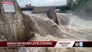 The Winooski River rising and raging through downtown Winooski