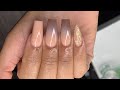 Coffin Brown Ombre Gold Foil Encapsulated Acrylic Nail