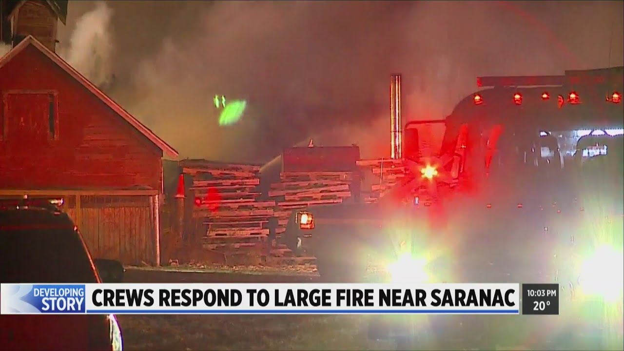 Barn a total loss after fire near Saranac, official says - YouTube