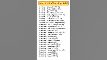 Computer A to Z Shortcut Keys in hindi 2025.//Keyboard Shortcut Keys in hindi.#computer #short #cute