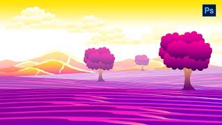 Easy Illustration Landscape drawing on #Photoshop step by step