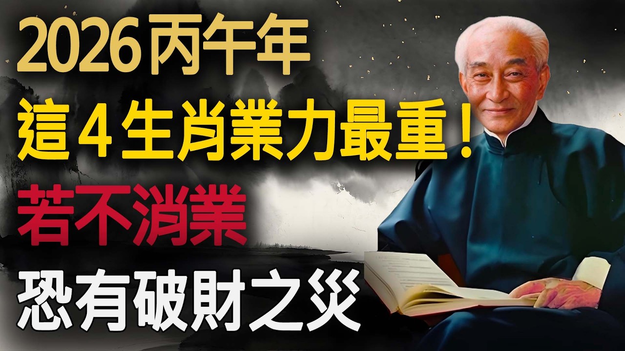 南師預警：2026丙午年，這四個生肖「犯太歲」業力最重！若不消業，恐有破財之災。#2026 #丙午年 #易經 #生肖運勢 #南懷瑾 #修心 #因果 #財富智慧 #傳統文化 #智慧人生