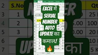 Row Add करते ही Serial Number Auto Update! #excel #exceltips #shorts #viralshorts #techshorts