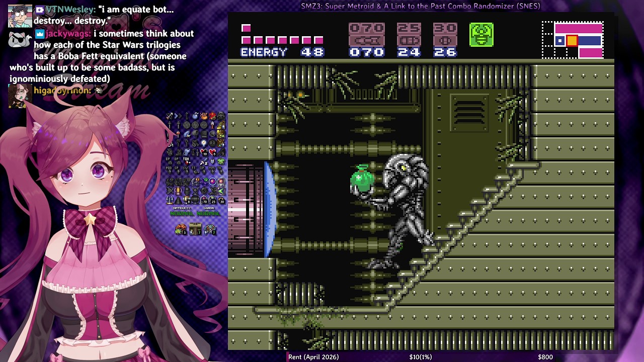 I don't feel like anything complicated so whatever let's play SMZ3 (ALttP+SM rando) and hang out