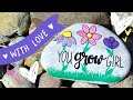 You grow girl  colorful flower rock painting 