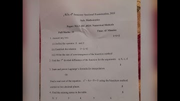 Bsc 4th sem. exam paper .. paper:MAT-HC-4024:Numerical Methods