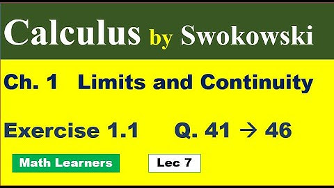 Calculus by Swokowski Lec 7 Ch 1  Exercise 1.1 Q 41 to 46. Left hand limit and right hand limit.