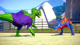 New Hulk Indominus Rex Vs New Skin Godzilla , Stegosaurus, Indominus rex, T-rex, Spinosaurus,