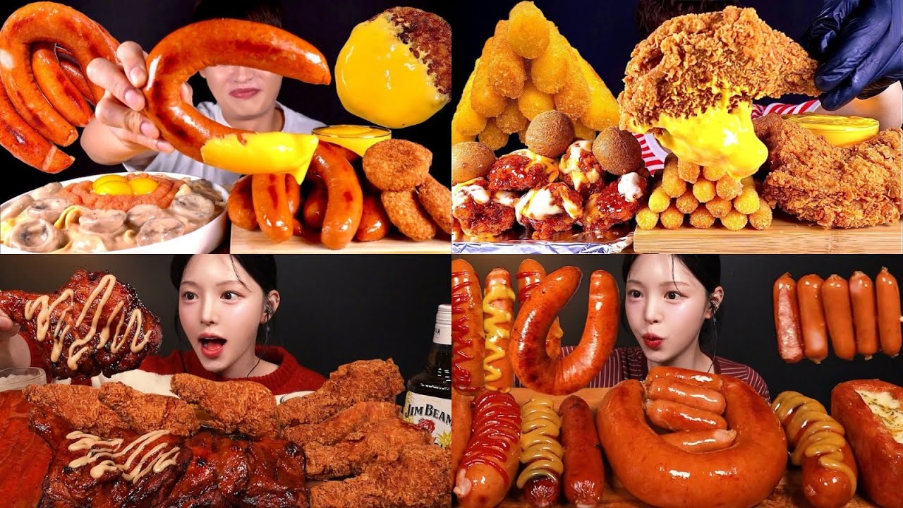 “ULTIMATE SAUSAGE & FRIED CHICKEN MUKBANG 🍗🌭 | EXTREME CHEESE PULL + CRUNCHY SOUNDS!”