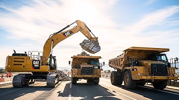 Mega Excavator Cat 385C in Action! Loading Cat 773 & 775 Dump Trucks on Massive Highway Project – 4K