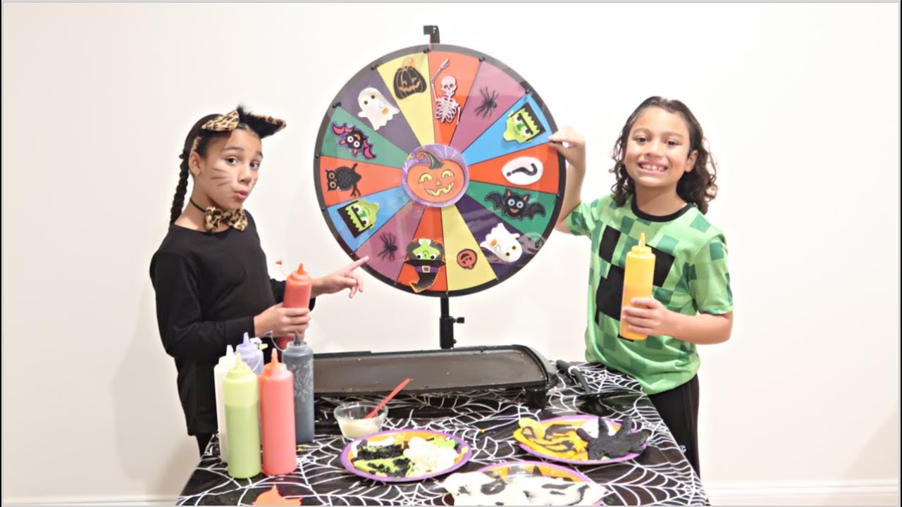 Pancake Art Challenge Mystery Wheel Halloween Edition!! YouTube