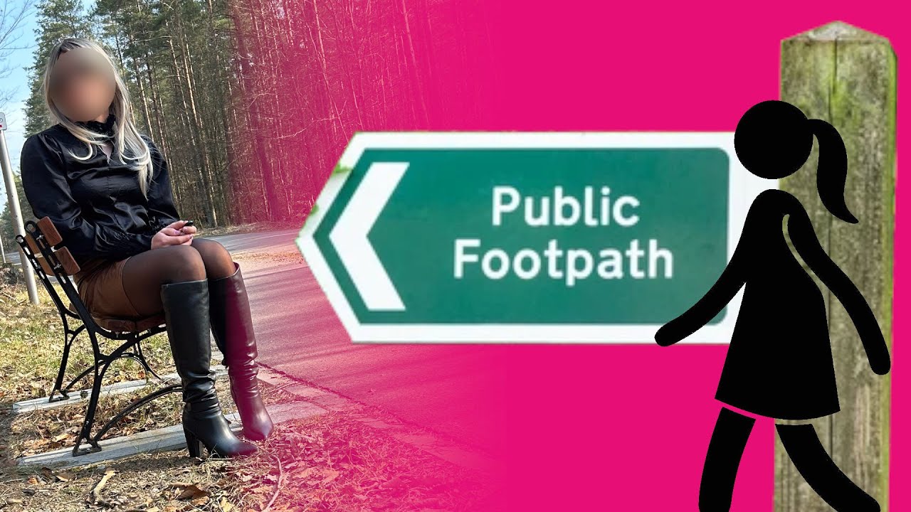 CROSSDRESSER ALEXANDRA OUTDOOR FUN IN LEATHER SKIRT SHINY PANTYHOSE AND BOOTS