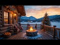 Peaceful Christmas Lake Porch 🌲🔥 Winter Fire Crackles, Snowfall & Mountain Views