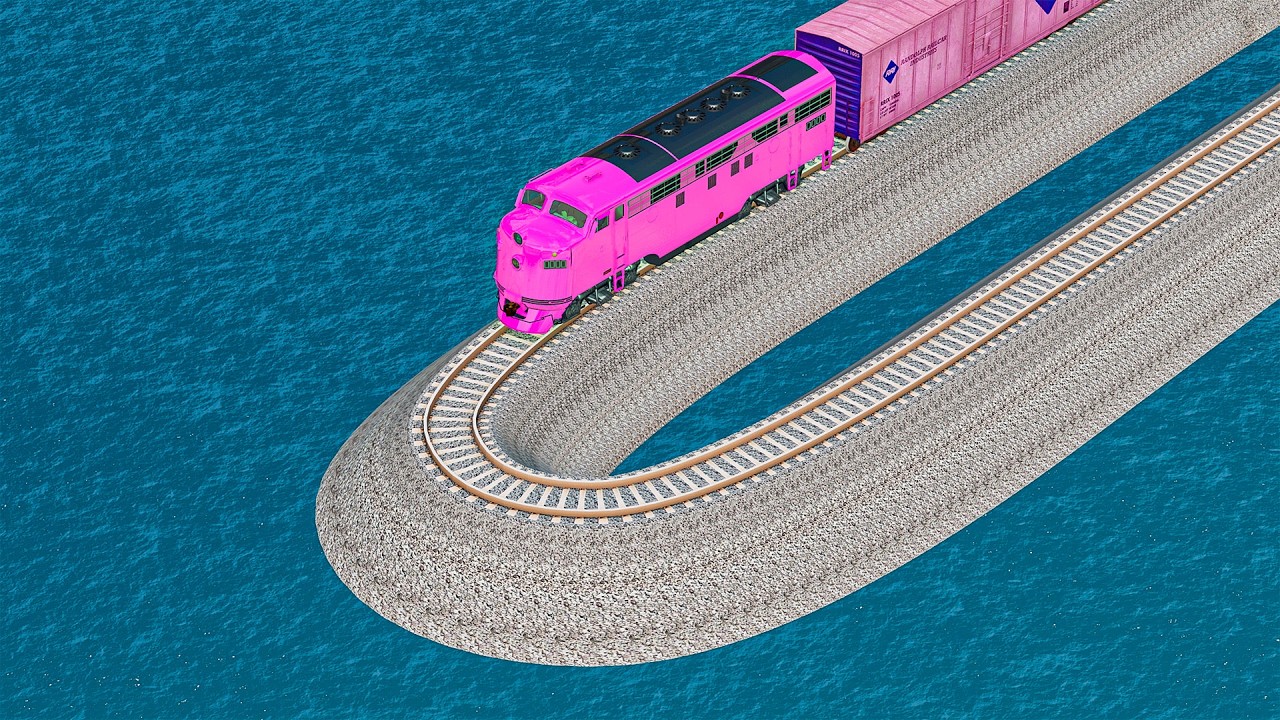 LONG TRAINS vs U-TURN RAIL TRACK in BeamNG.Drive