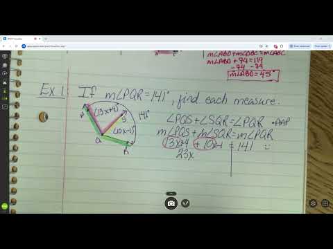Angle Addition Postulate:  Example 1