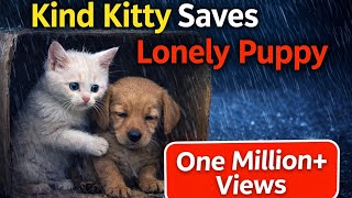 A Kind Kitty Saves a Lonely Puppy in the Rain ❤️ | Emotional Animal Story