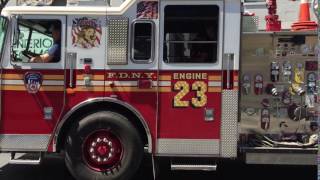 FDNY ENGINE 23 TAKING UP FROM A QUICKLY KNOCKED DOWN 10-77 HIGH RISE FIRE ON W. 70TH STREET IN NYC.