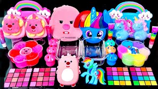 [ASMR]Mixing "Zanmang Loopy vs MyLittle Pony" Eyeshadow,Glitters Into Clear Slime satisfying (444)