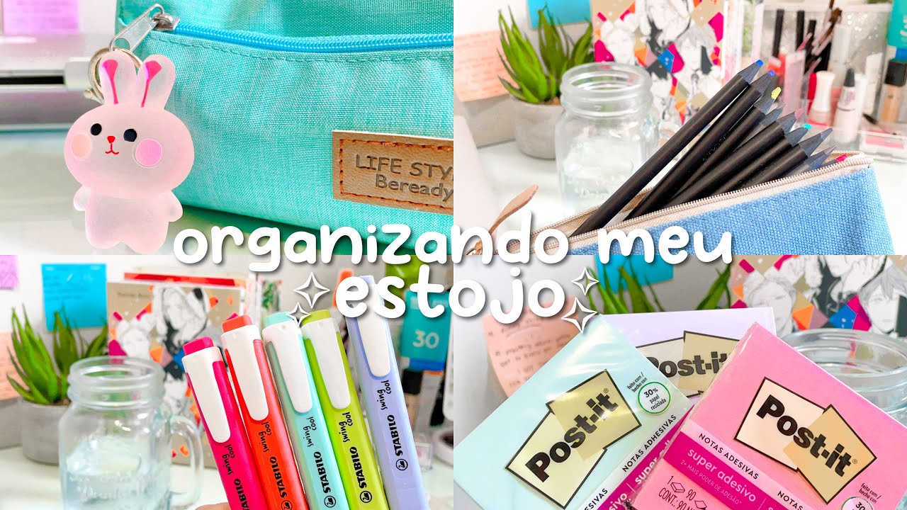 organizando meu estojo para 2022! canetas coloridas, post its e mais:)