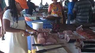 Cutting and weighing Marlin at Oistins Fish Market