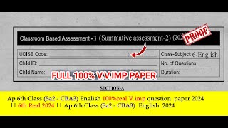 AP 6th class sa2 English 💯V.imp💯💯real question paper 2023-24 | class 6th English sa2 Answer key 2024