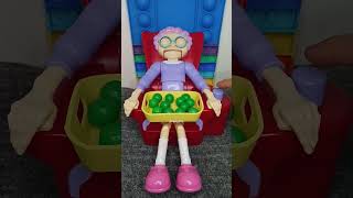 Filling Granny's plate with ??? green gumballs