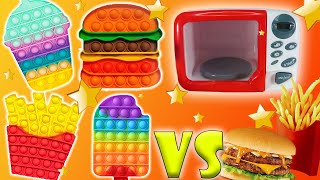 Magic Microwave Fun Food Fidget Pop It toys vs Real Food