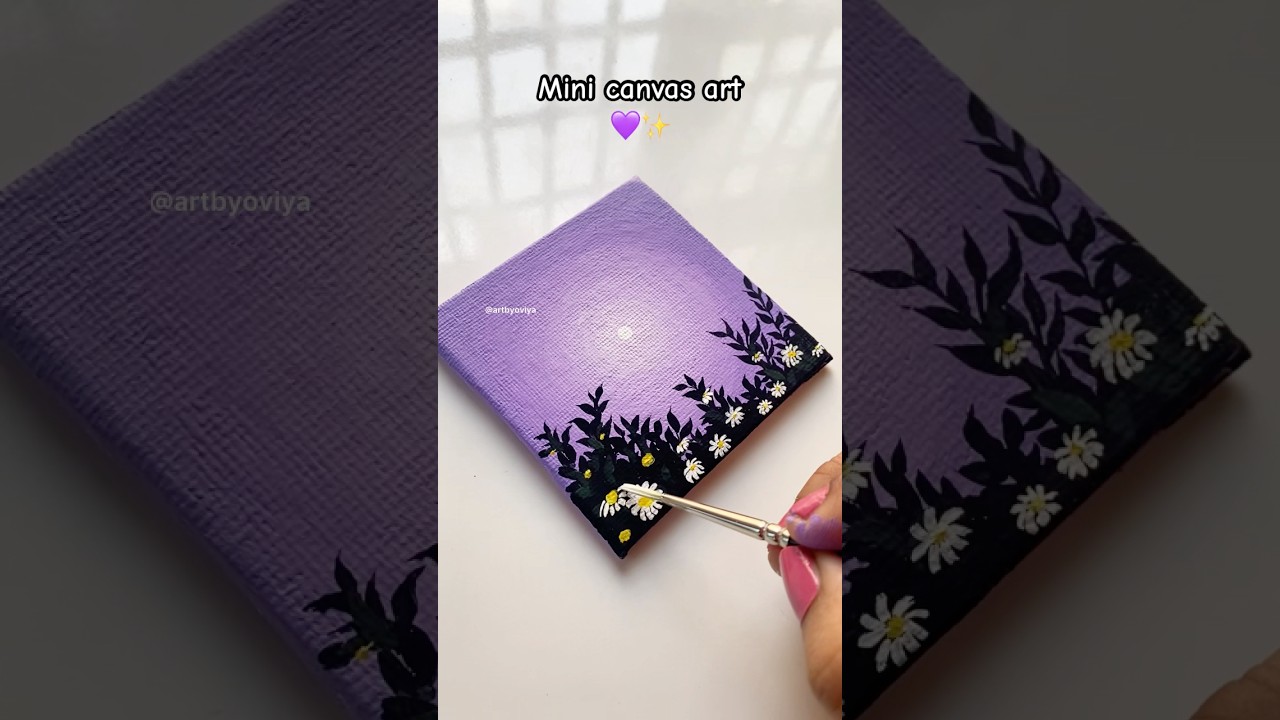 easy canvas art idea🌼💜 #shorts #canvaspainting #minicanvaspainting #painting #minicanvas