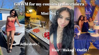 GRWM for my cousins quinceañera ! Hair, Makeup, outfit + mini vlog