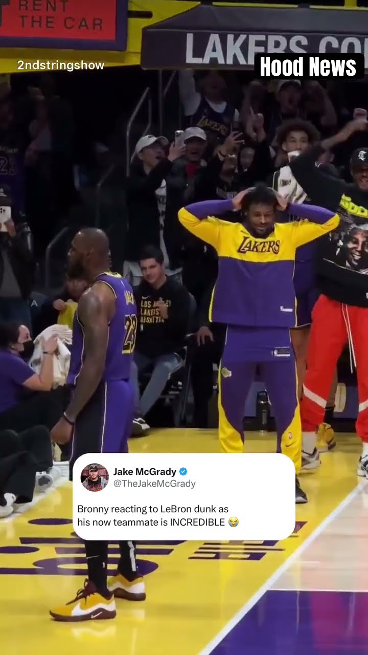 Bronny reacts to the dunk #hoodnews #bronnyjames #lebronjames #NBA #basketball #sports #how #wow