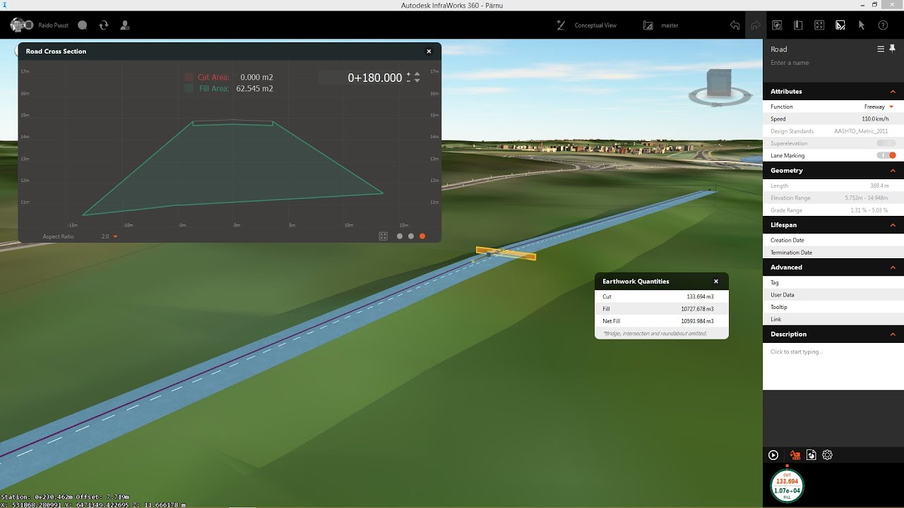 Autodesk InfraWorks 360 - Earthwork Quantities - YouTube
