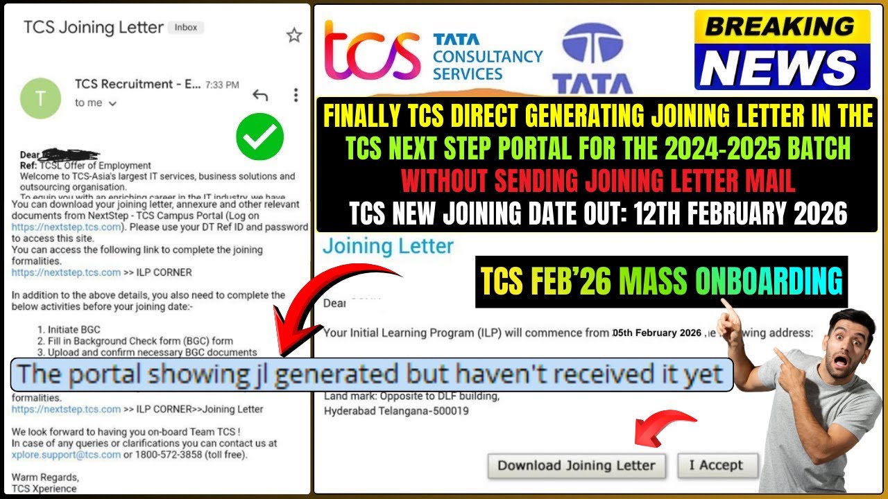 TCS DIRECT GENERATING JOINING LETTER IN PORTAL WITHOUT SENDING JL MAIL | TCS NEW DOJ OUT 12-FEB-2026