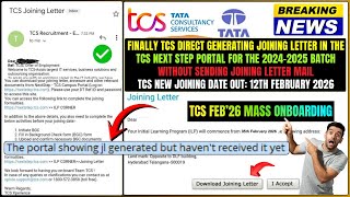 TCS DIRECT GENERATING JOINING LETTER IN PORTAL WITHOUT SENDING JL MAIL | TCS NEW DOJ OUT 12-FEB-2026
