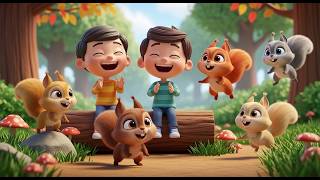 Five Little Squirrel Babies Scamper Scamper | Autumn Animal Song & Counting Rhyme
