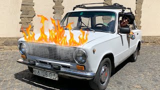 lada car is broken and burning dima hurry up to the rescue