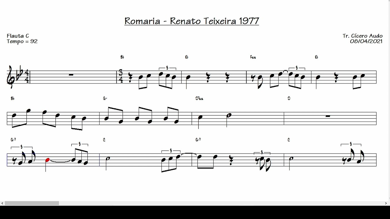 Romaria Renato Teixeira 1977 (Flauta C) [Partitura playback] YouTube
