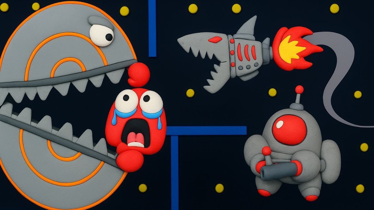 Pacman Stop Motion ASMR ⚡ Robot Pacman Vs Robot Among Us – Battle of the Century