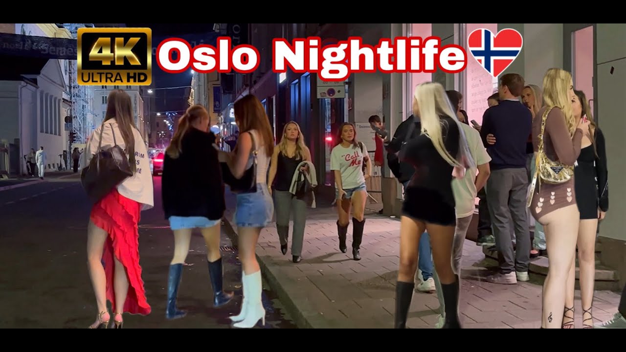 4K Oslo Night Life, Norway walk tour, Norwegian fashion styles people