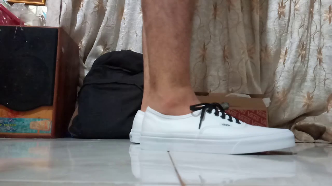 vans authentic all white on feet