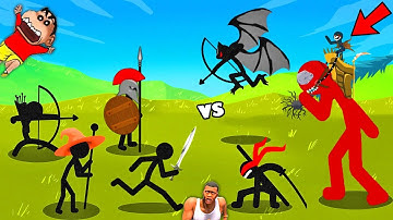 THE STRONGEST ARMY in STCIK WAR 3 with SHINCHAN and CHOP | NOOB vs PRO vs HACKER