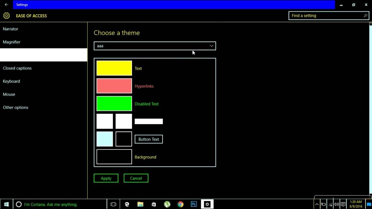 how to change windows 10 from high contrast black theme