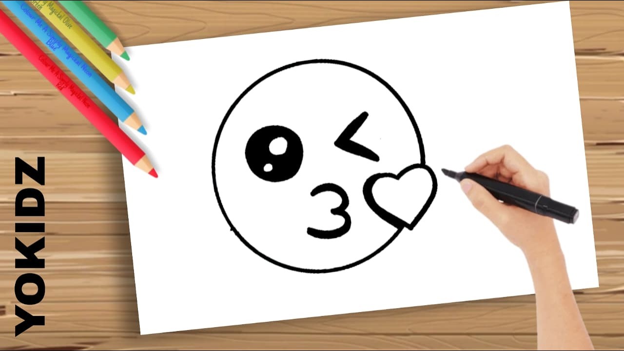 How To Draw The Kissing Emoji - YouTube