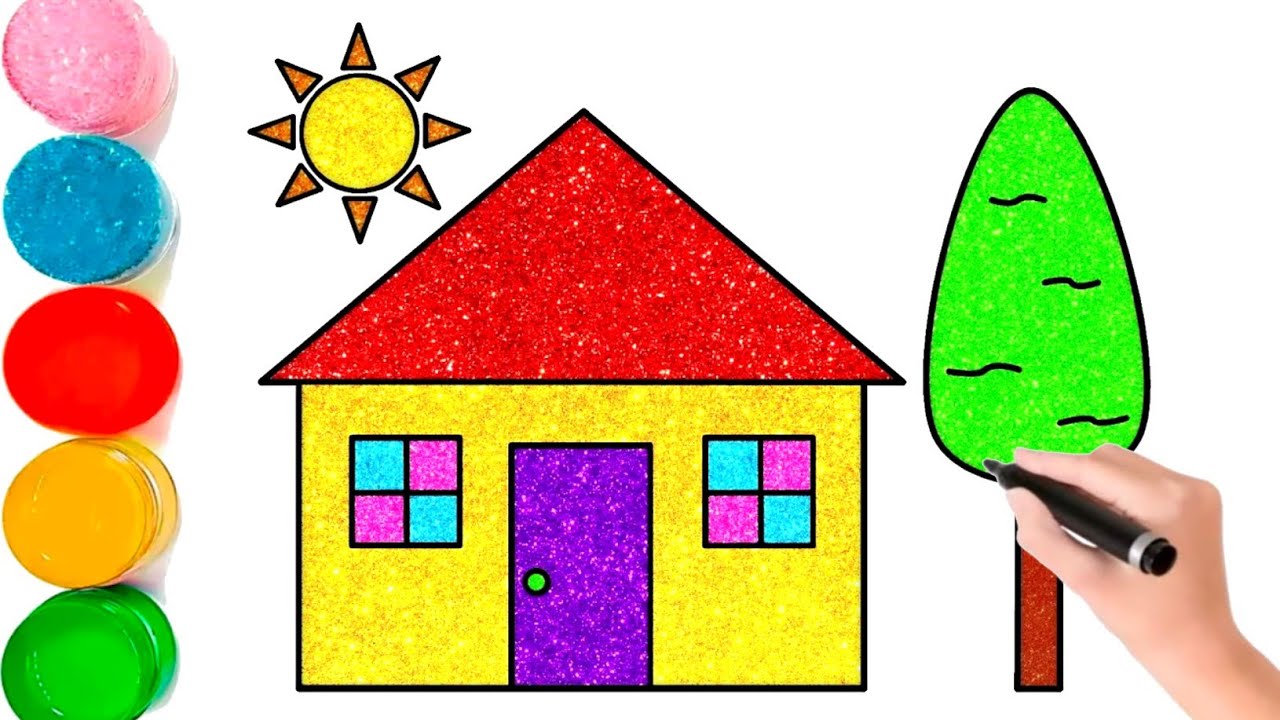 Simple House Drawing Using Shape Beautiful simple House Draw using shape | How to Draw House drawing ...