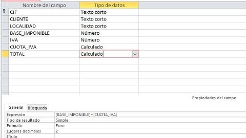 Access realización de Campos Calculados en tablas y consultas.
