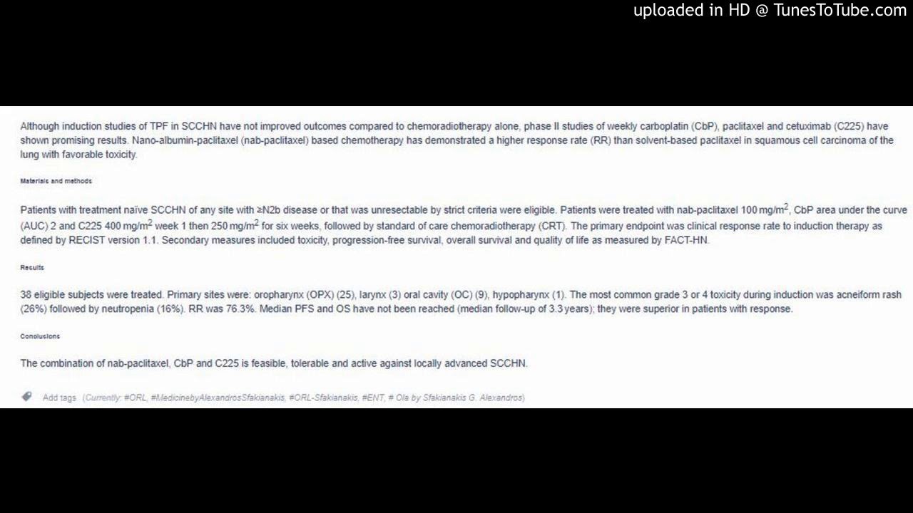 Watch Unresectable squamous cell carcinoma of the head and neck,Carboplatin,nab-paclitaxel,cetuximab on YouTube Watch Unresectable squamous cell carcinoma of the head and neck,Carboplatin,nab-paclitaxel,cetuximab on YouTube