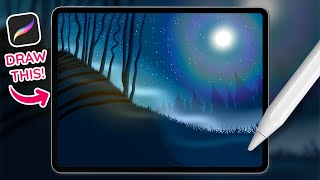 How To Draw Easy Night Scene in Procreate Step by Step Tutorial